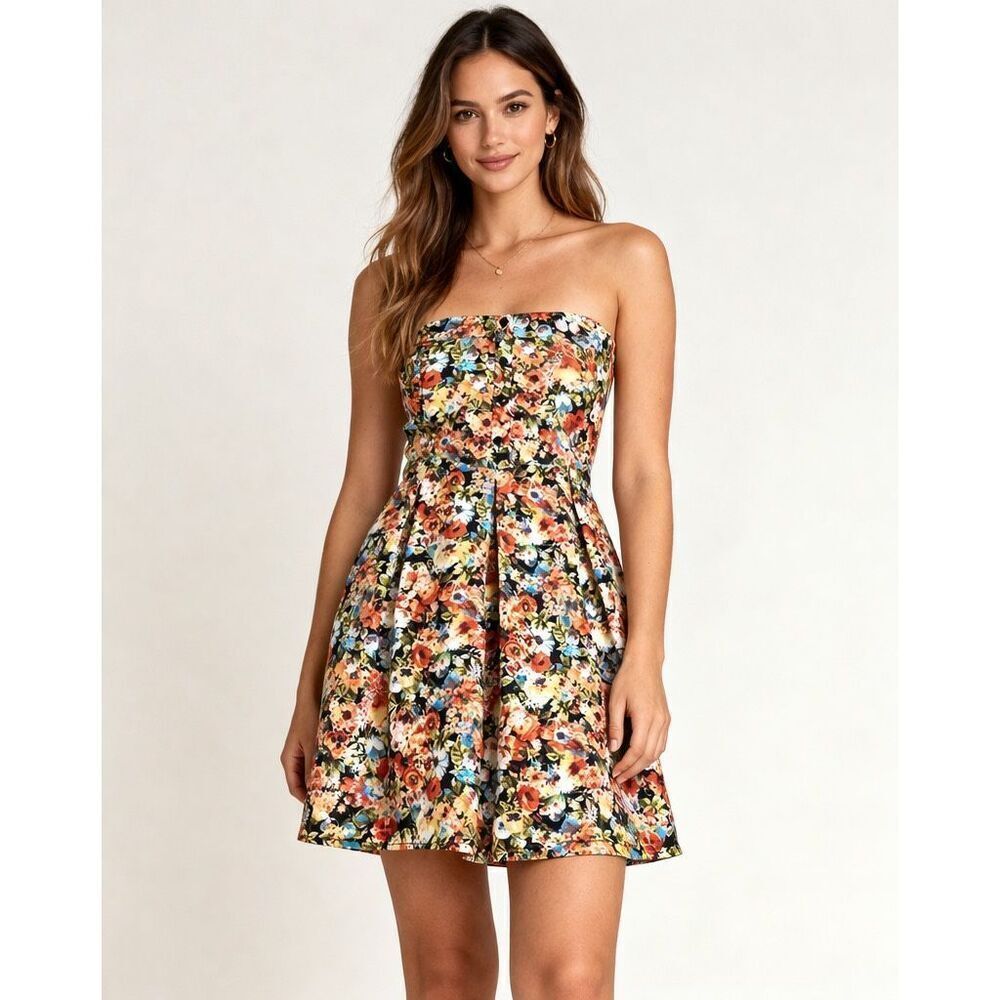 Maude Strapless Floral Dress Women M Fit & Flare A-Line